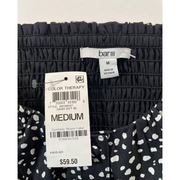 NWT Bar III Smocked Off-The-Shoulder Crop Top Black & White Dash Dot - Picture 4 of 7